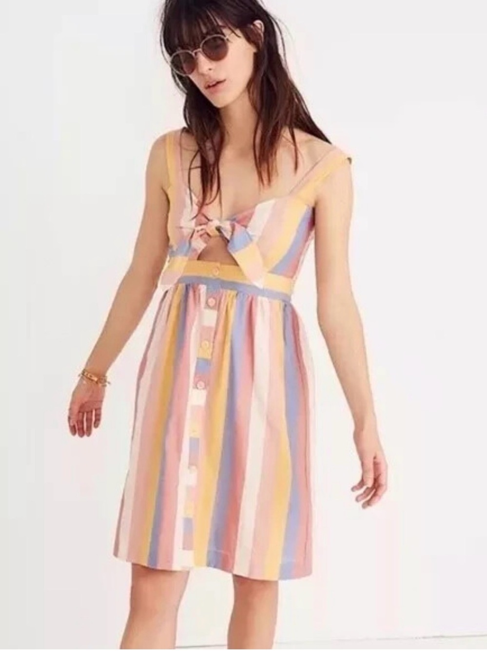 Madewell Pastel Striped Tie-Front Mini Dress - Pink, Yellow, Blue, Cream